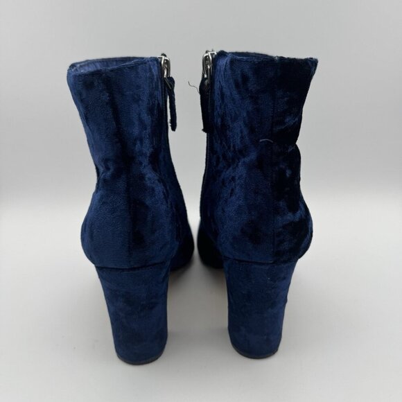 Blanco Velvet Ankle Boots Women’s Size 38 US 7.5-8 Blue Zip Block Heel European - Picture 3 of 9